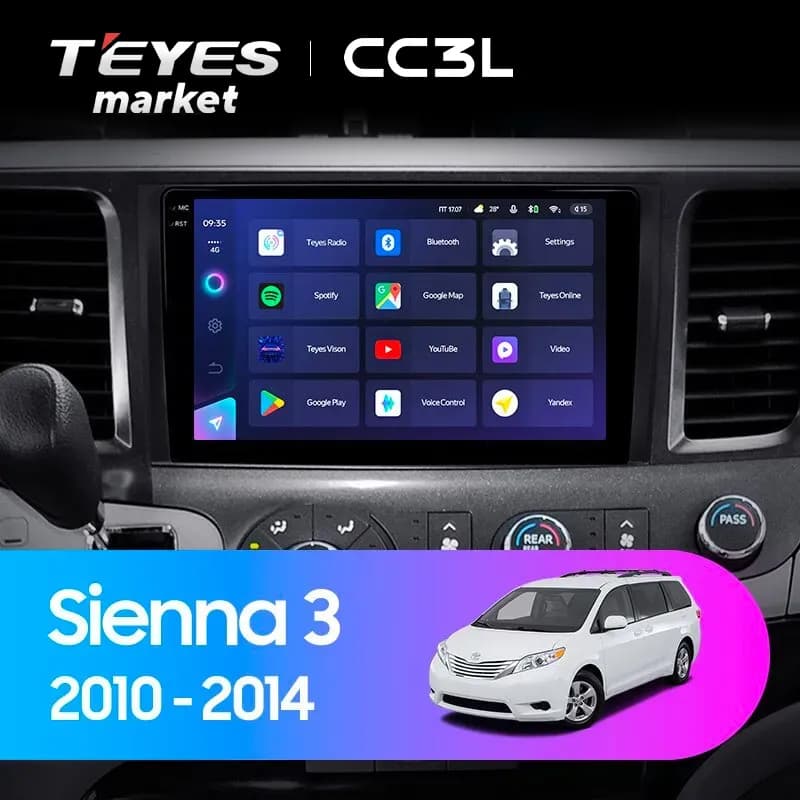 Рамка переходная для магнитолы 9.0" (цв.Черный) на TOYOTA Sienna 2010-2014