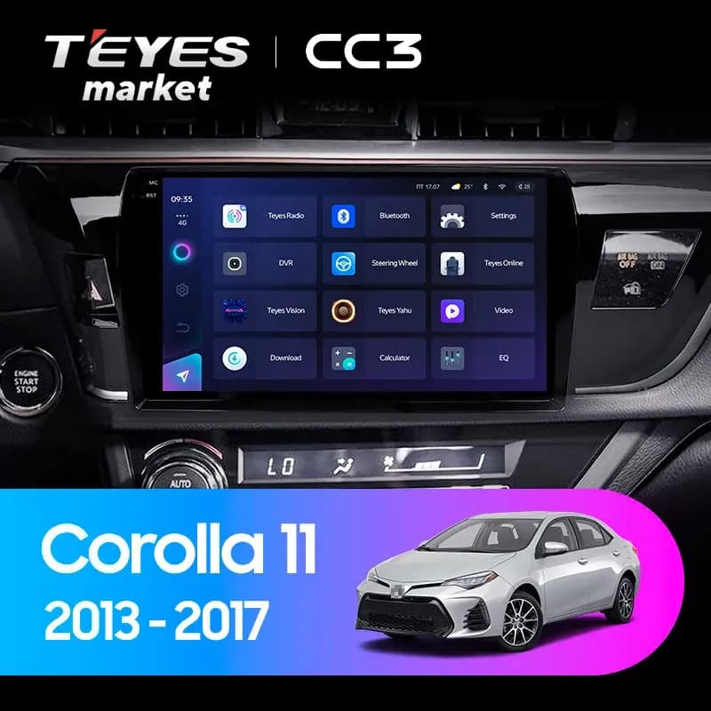 Рамка переходная для магнитолы 10.2" (цв.Глянцевый Черный) на TOYOTA Corolla 2013-2016 Левый руль / Версия 3