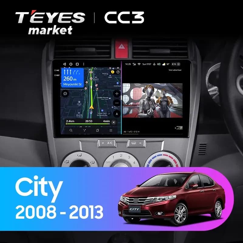 Головное устройство TEYES CC3 4/32 10.2" для Honda City 2008-2014