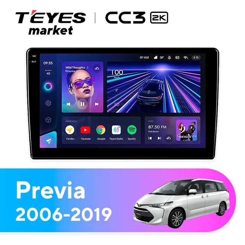 Магнитола для авто, TEYES Магнитола CC3 2K 6 Gb 10.36" для Toyota Previa 3 XR50 Estima Вариант комплектации (Right hand driver) 2006-2019 128 Gb