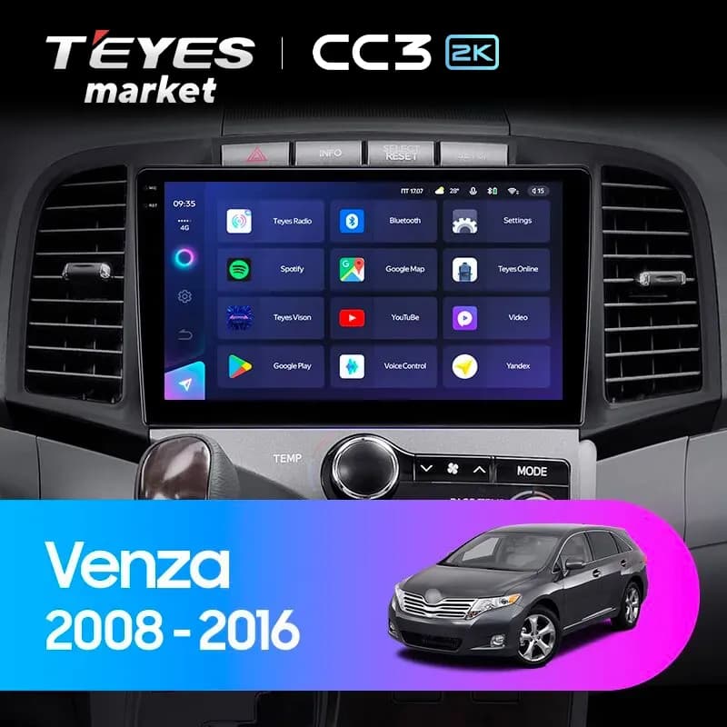 Магнитола для авто, TEYES Магнитола CC3 2K 6 Gb 9.5" для Toyota Venza 2008-2016 128 Gb