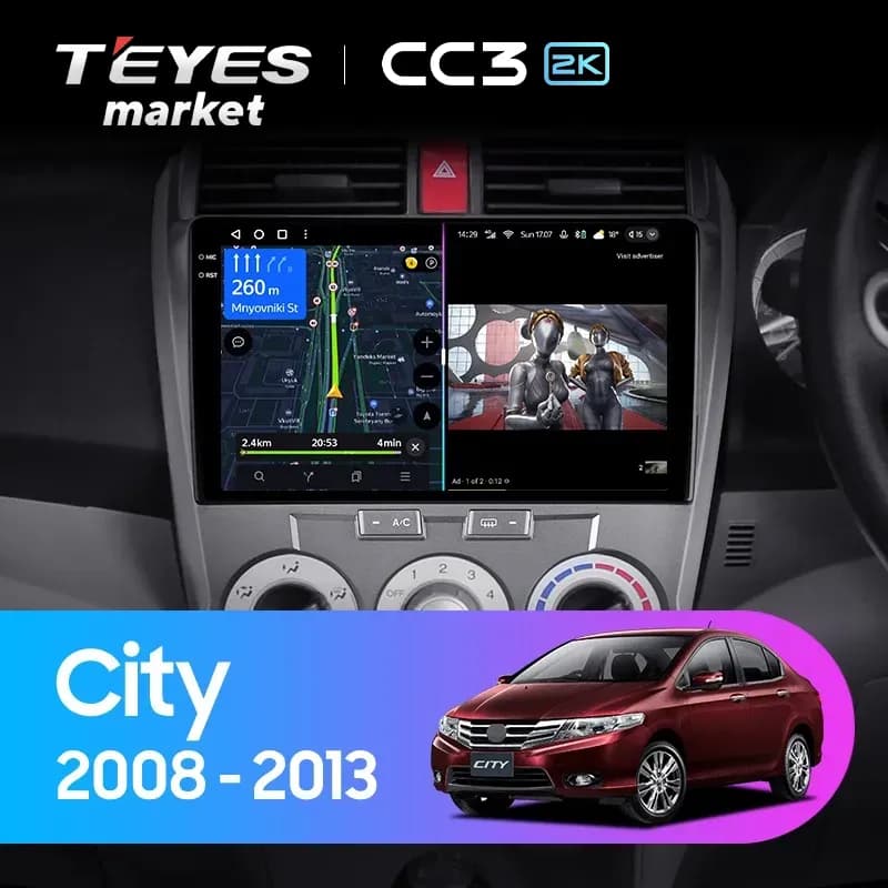 Головное устройство TEYES CC3 2K 360 6/128 10.36" для Honda City 2008-2014