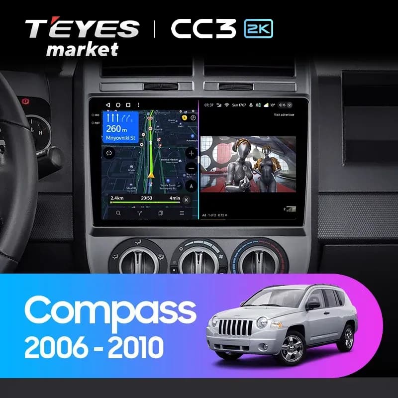 Головное устройство TEYES CC3 2K 360 6/128 10.36" для Jeep Compass 2016-2023