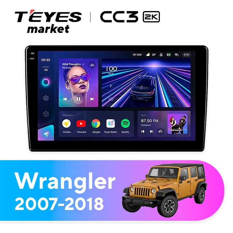 Головное устройство TEYES CC3 2K 360 6/128 9.5" для Jeep Wrangler 2018-2023