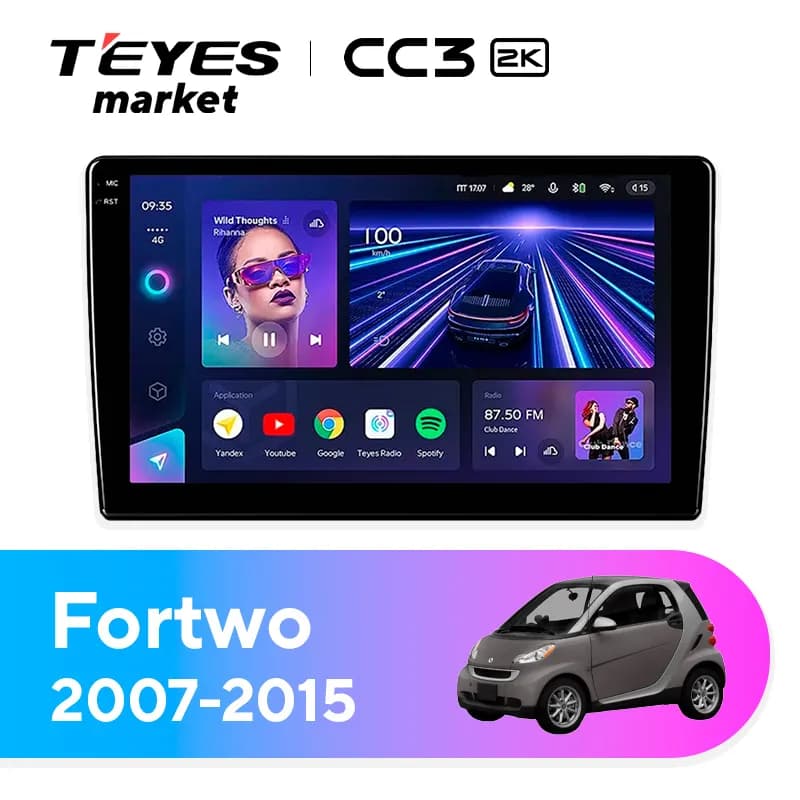 Головное устройство TEYES CC3 2K 360 6/128 9.5" для Smart Fortwo 2014-2023