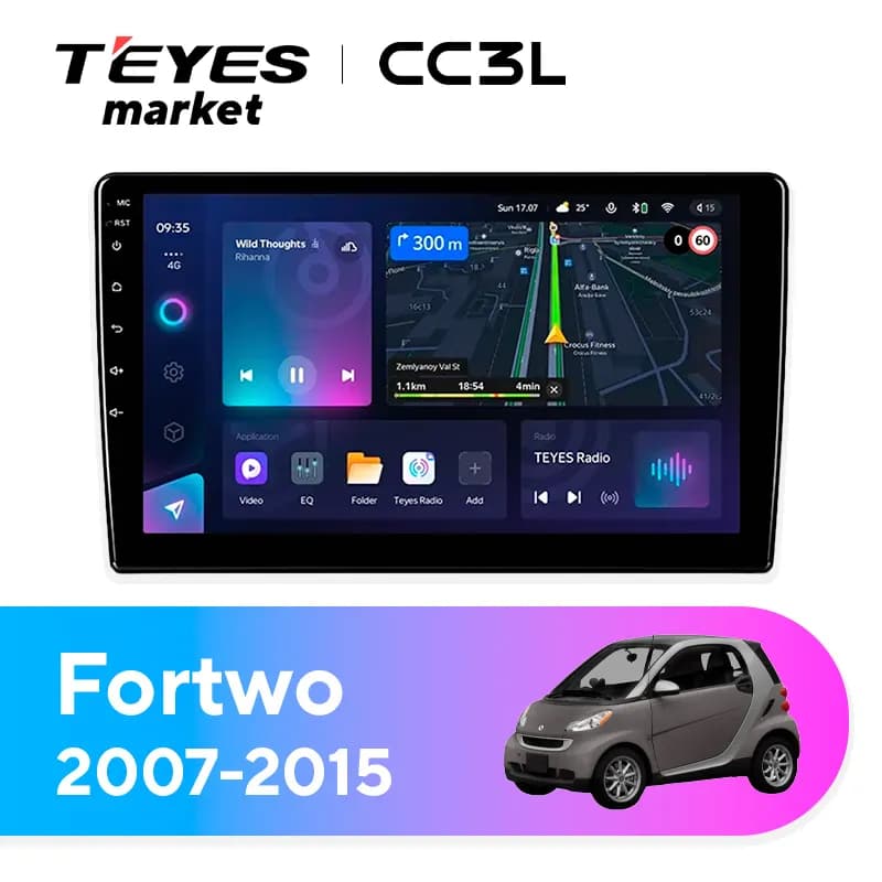 Головное устройство TEYES CC3L 4/32 9" для Smart Fortwo 2014-2023