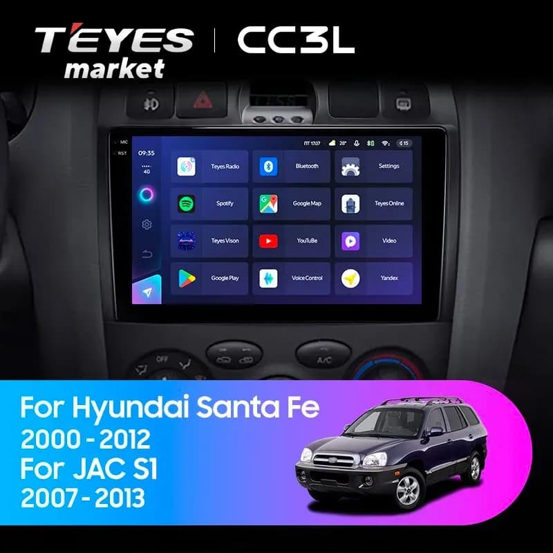 Головное устройство TEYES CC3L 4/64 9" для Hyundai Santa Fe 2005-2012