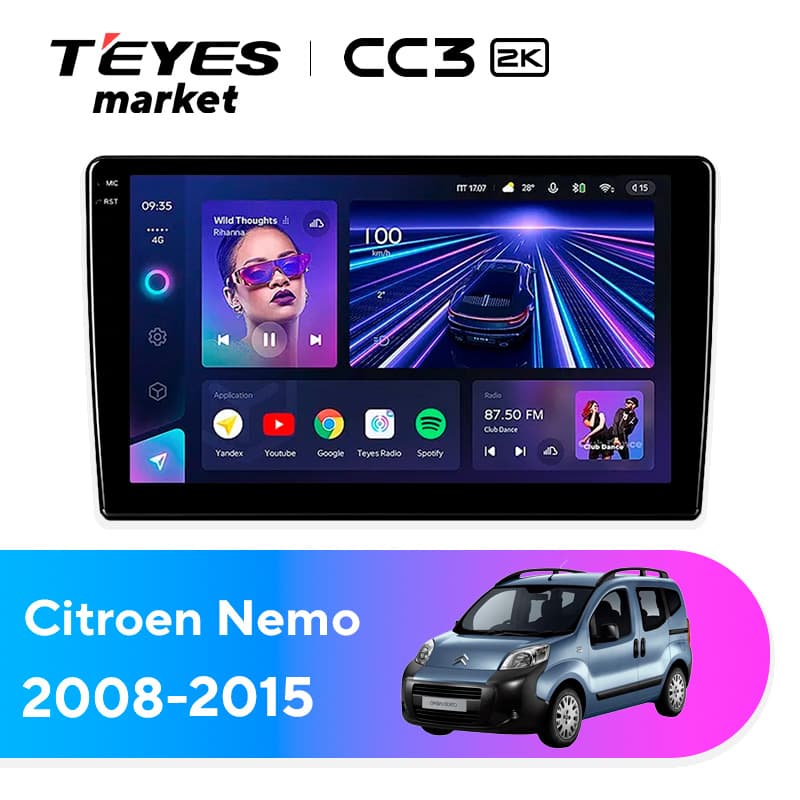 Головное устройство TEYES CC3 2K 360 6/128 10.36" для Citroen Nemo 2008-2015