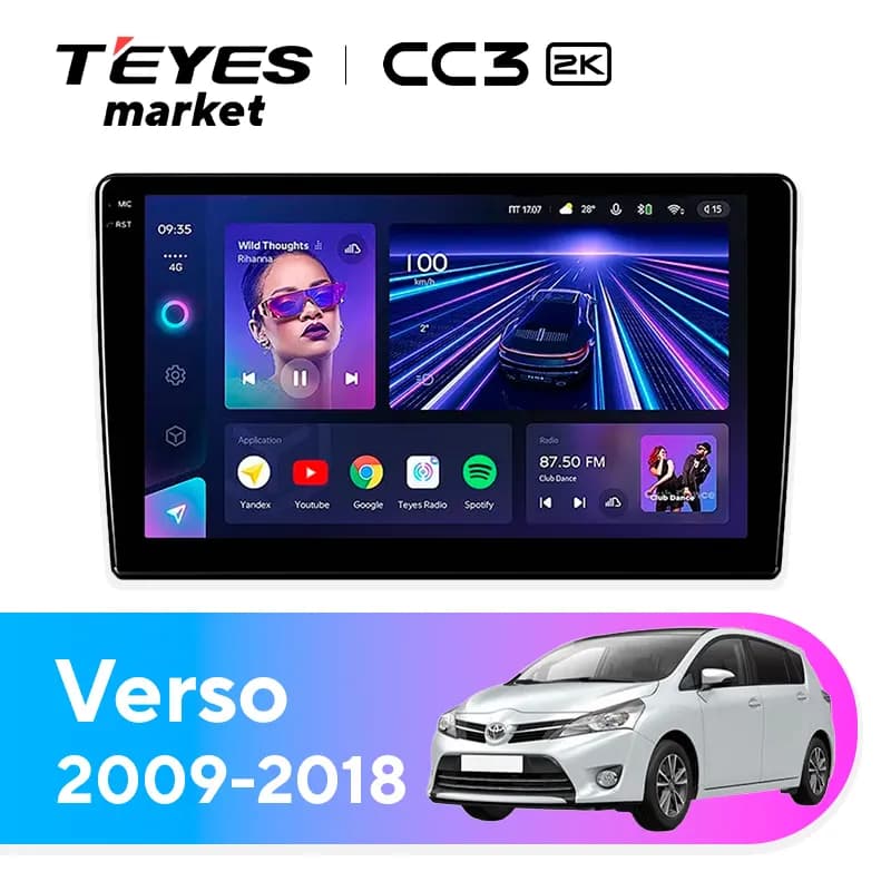Головное устройство TEYES CC3 2K 360 6/128 9.5" для Toyota Verso 2009-2018