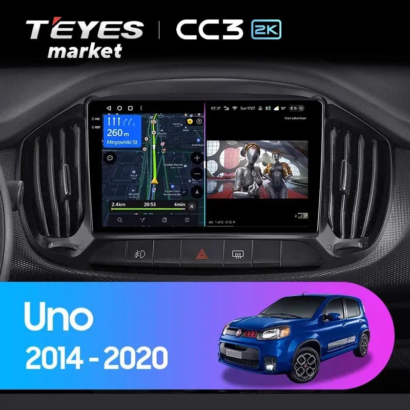 Магнитола TEYES CC3 2K 6/128 9.5" для Fiat 500【1 Din】2007-2014