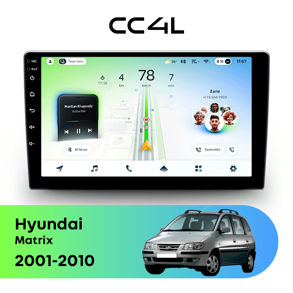 Магнитола TEYES CC4L 6/64 9" для Hyundai Matrix 2001-2010