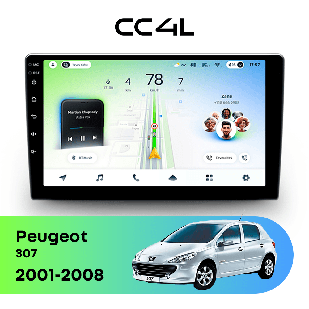 Магнитола TEYES CC4L 6/64 9" для Peugeot 307 2001-2008