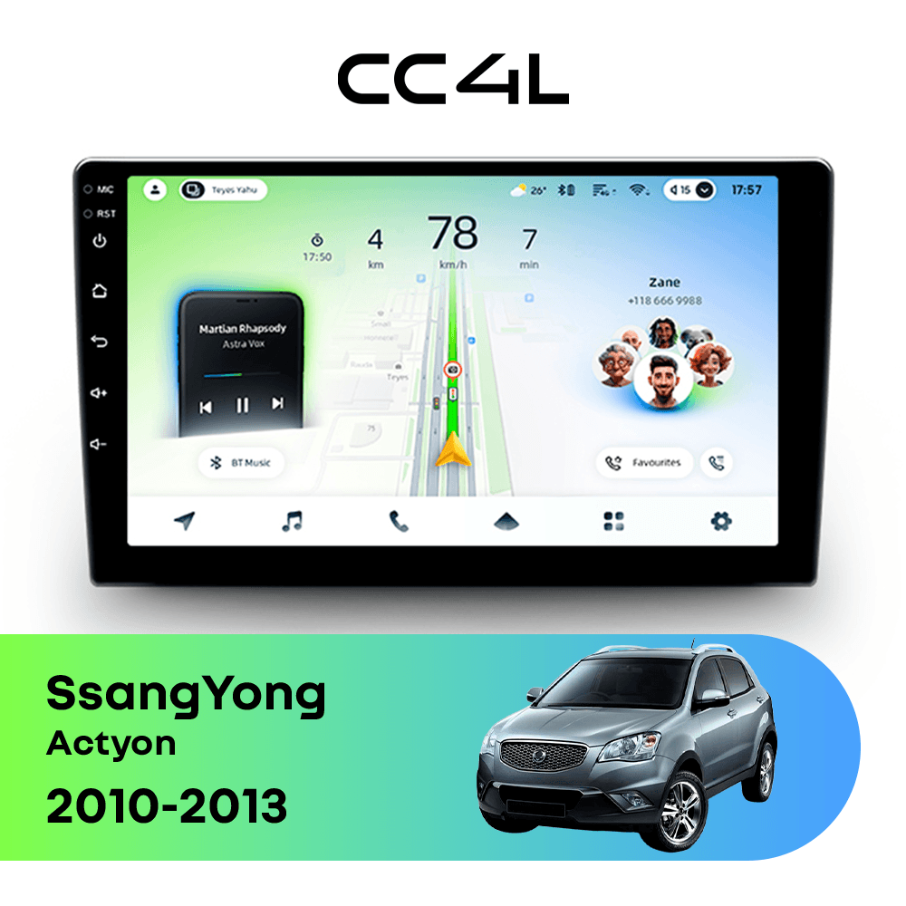 Магнитола TEYES CC4L 6/64 9" для SsangYong Korando 2010-2013