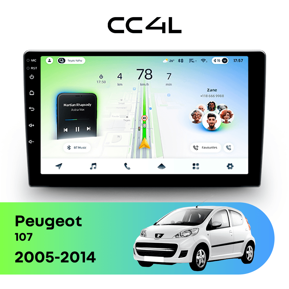 Магнитола TEYES CC4L 6/64 10.2" для Peugeot 107 2005-2014